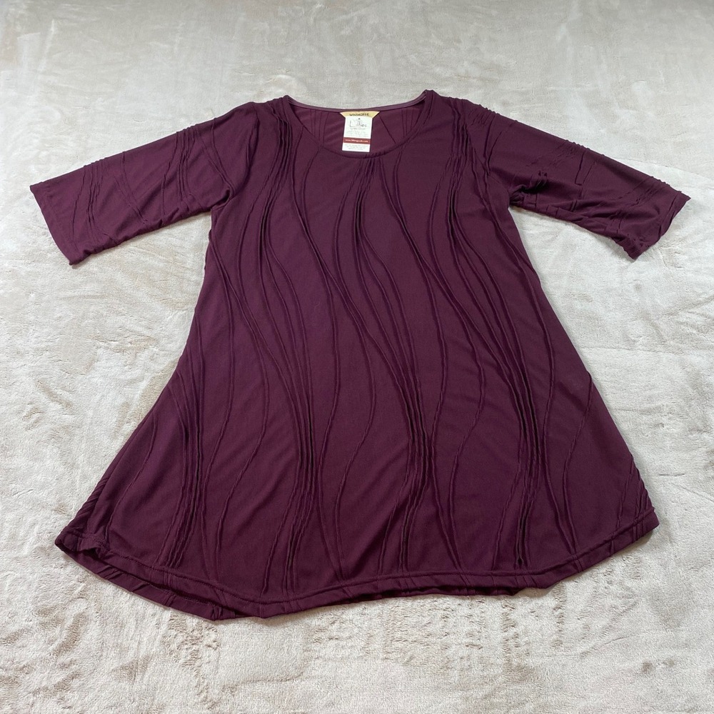 NWT Windhorse Curved Hem Stitched Tunic Top Womens L/XL Maroon Bohemian Swing